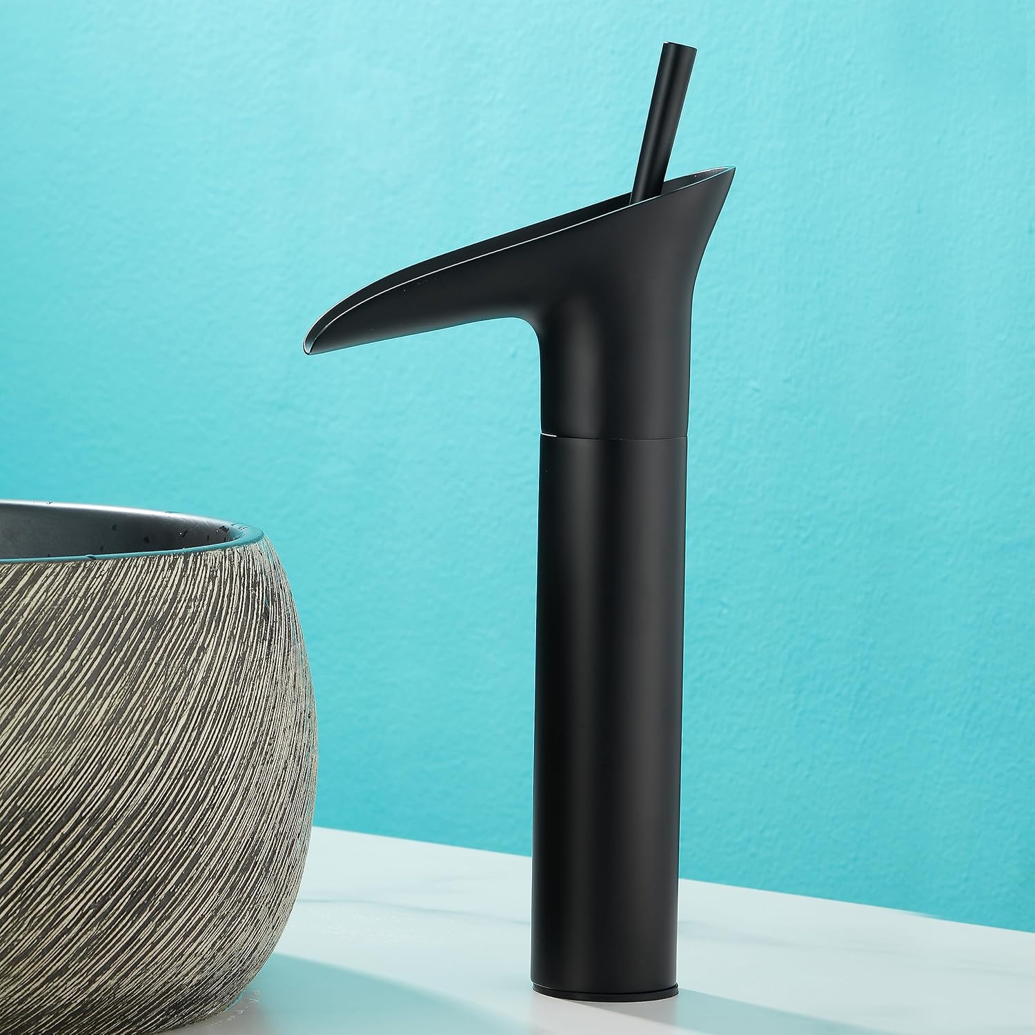 Modern Bathroom Vessel Sink Faucet, Matte Black Single Handle Mixer Tap, High Arc Design